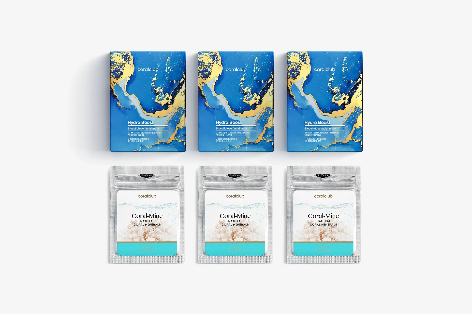 Hydro Boost Biocellulose facial mask, 25 ml, 15 sobres + Coral-Mine, 30 sobres de 1 g