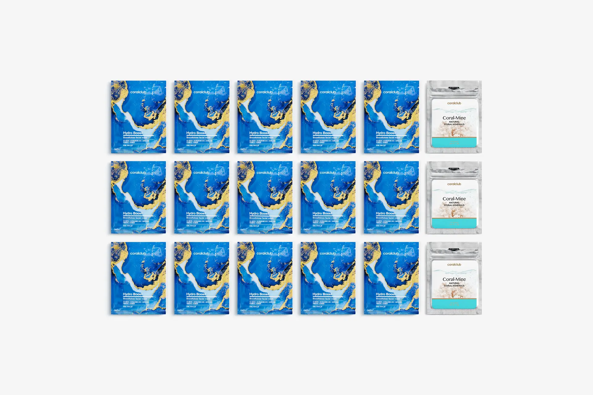 Hydro Boost Biocellulose facial mask, 25 ml, 15 sobres + Coral-Mine, 30 sobres de 1 g