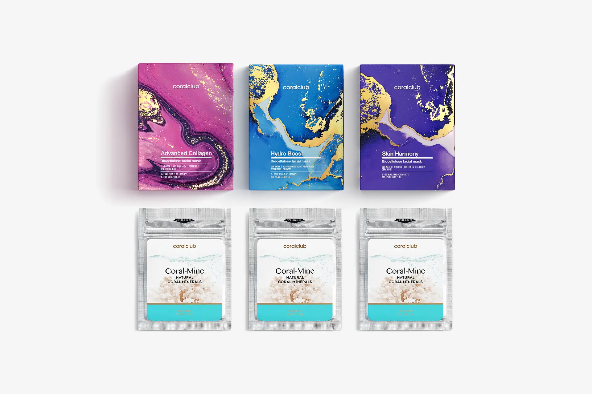 Advanced Collagen+Hydro Boost+Skin Harmony, 25 ml, 15 unidades. + Coral-Mine, 30 sobres de 1 g
